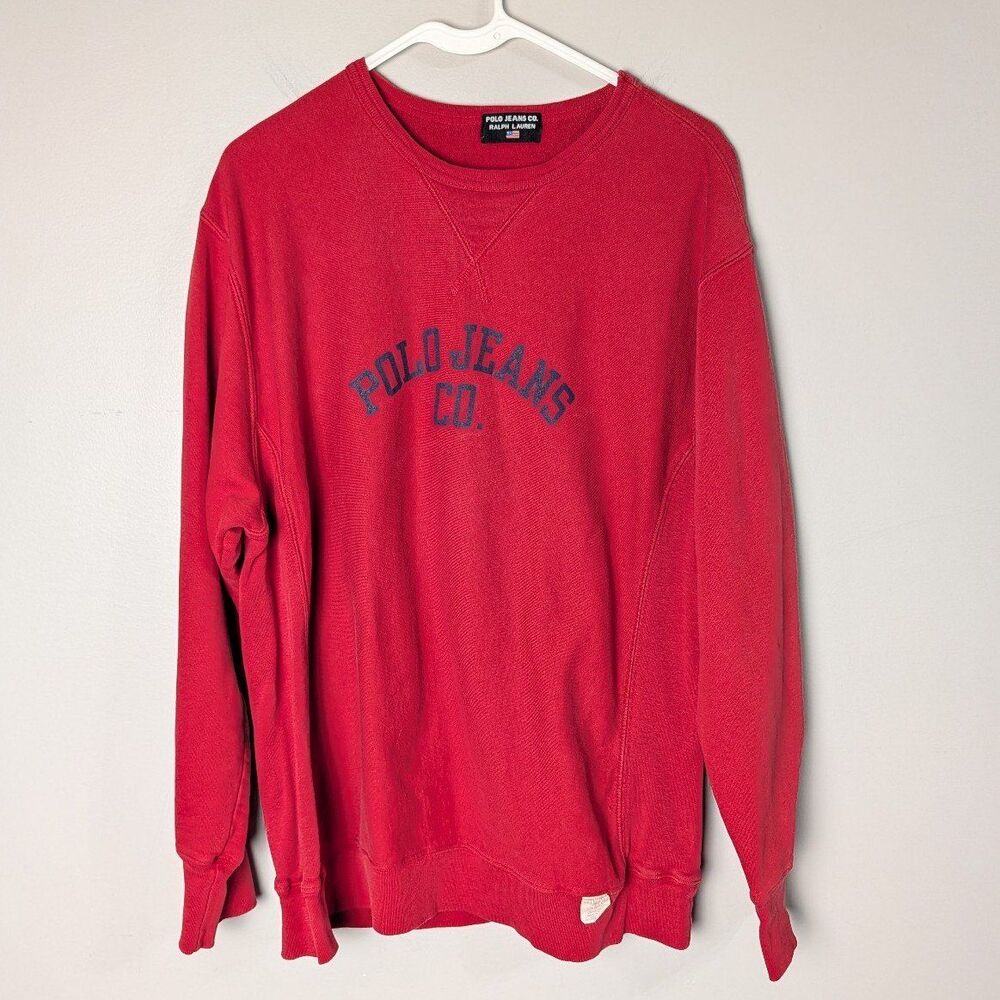 Vintage 90s Polo Jeans Co. Ralph Lauren Red Spellout Crewneck Sweatshirt Size L